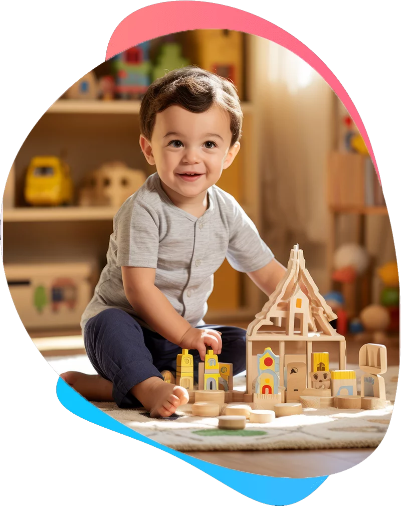 Boy playing with wooden blocks