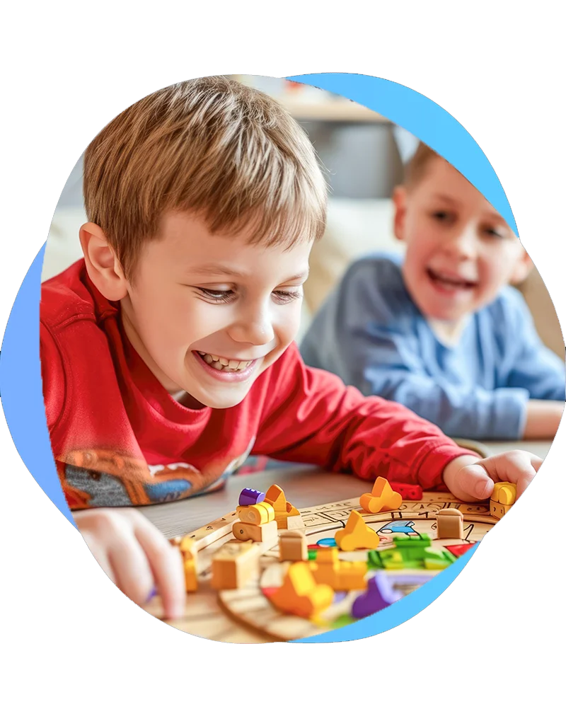 Children Playing with Wooden Toys